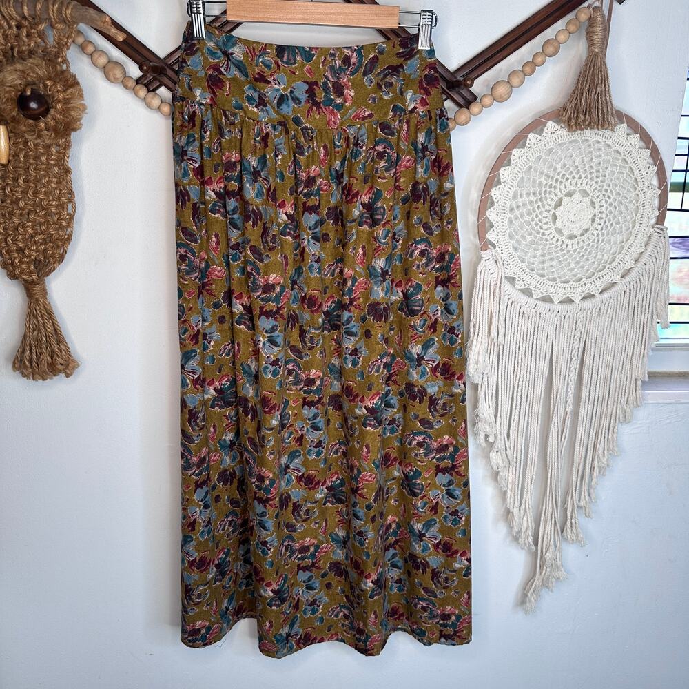 Natural Life Mustard Floral Boho Flowy Maxi Skirt